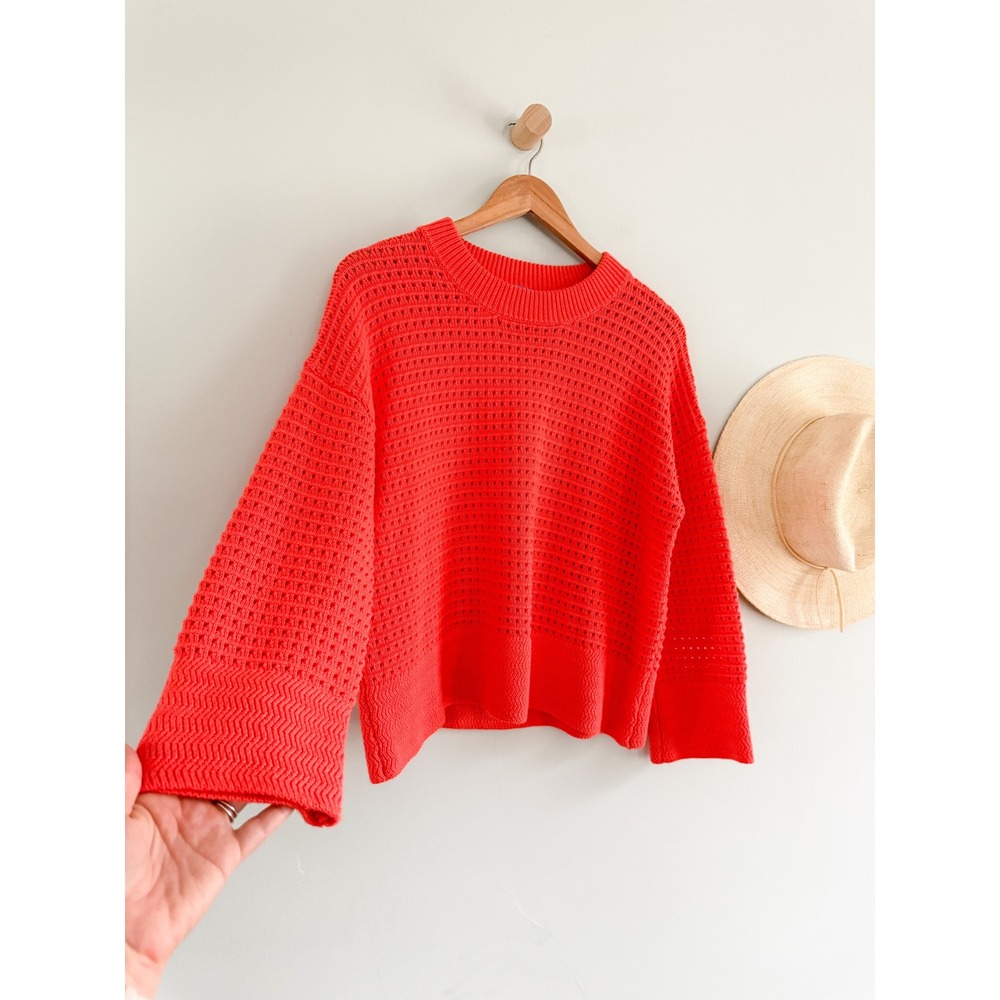 Alice Walk | Cotton Cashmere Crochet Pullover Sweater Papaya | Sz XS - Picture 3 of 10